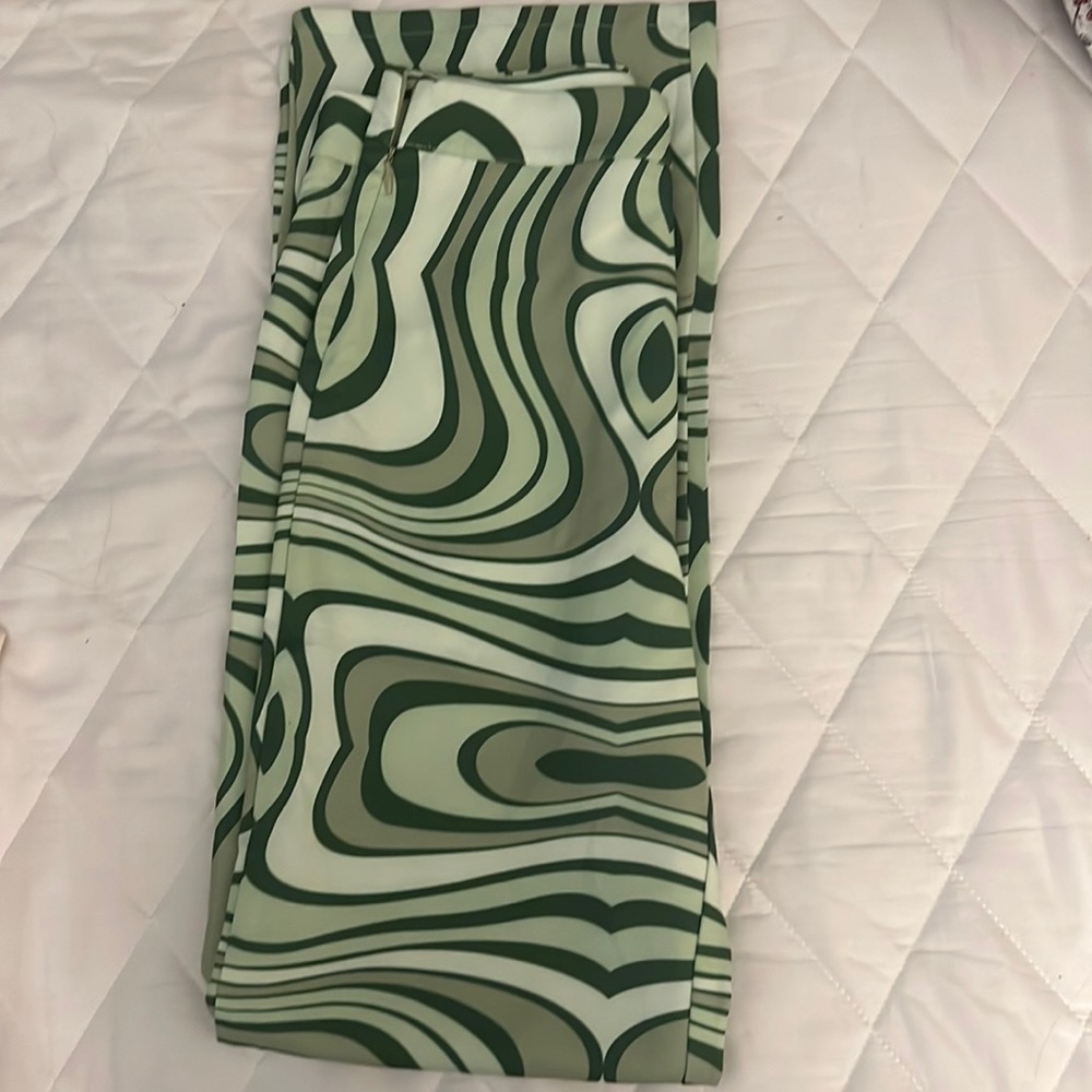 Green tie dye flare pants